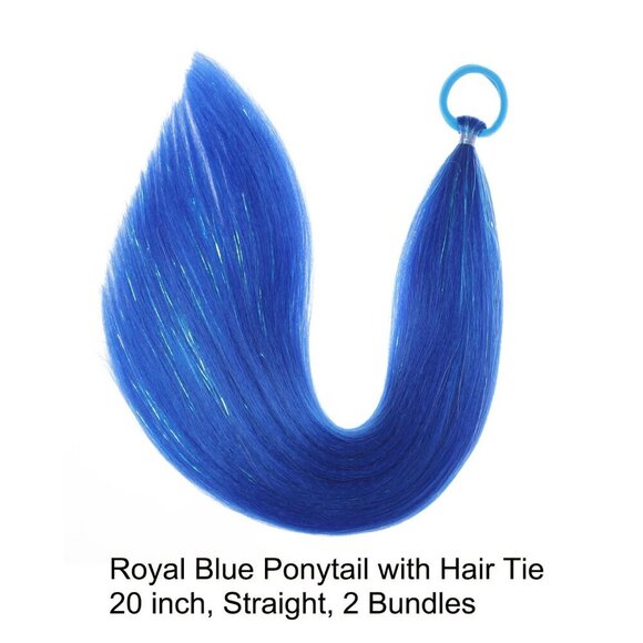 Colored Hair Extensions Royal Blue Ponytail 20 Inch 2 Pack for Festivals main image 4